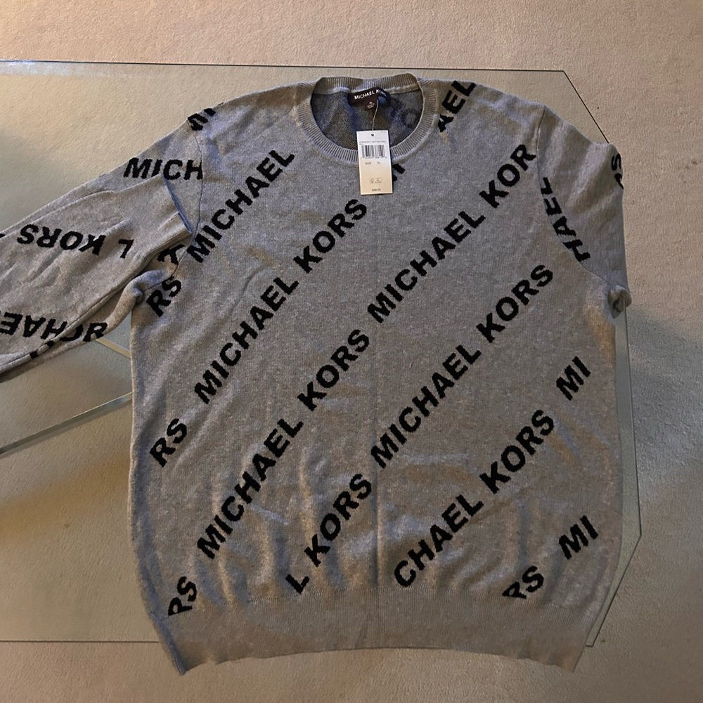 Michael Kors Gray Crewneck Sweater Modern Graphic Design